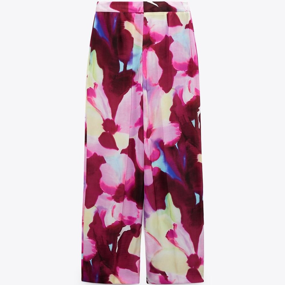 Zara Satin Floral Printed Pants - Picture 4 of 7